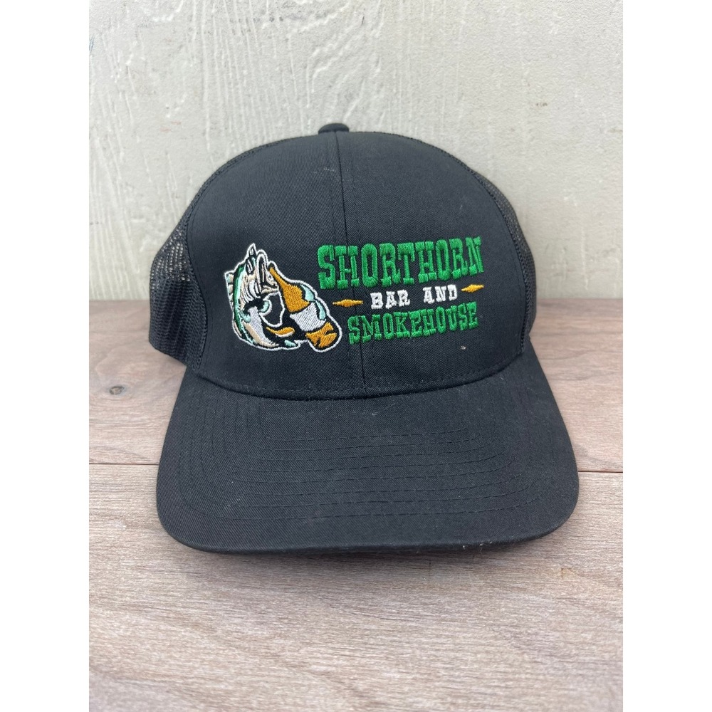 Shorthorn Bar Smokehouse Trucker Hat Mesh Back Black Cap